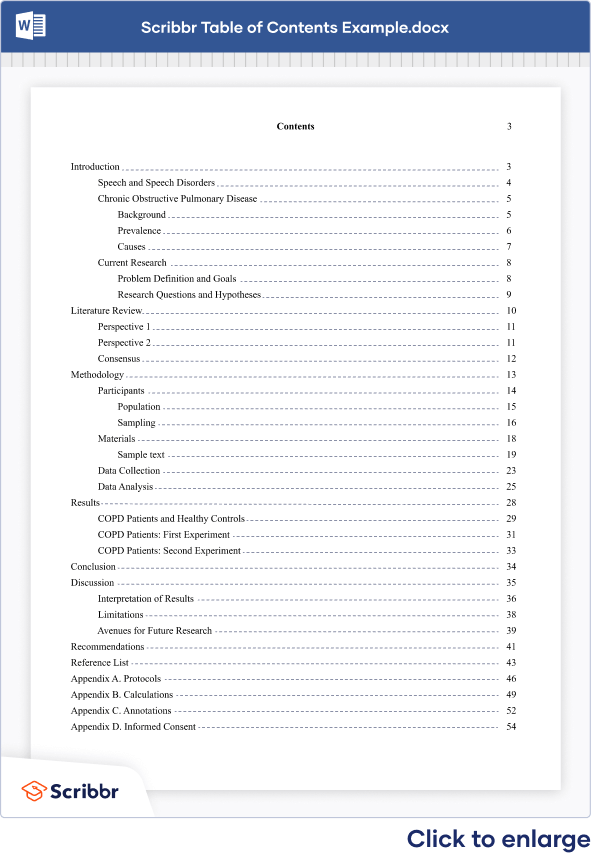 Table of contents example